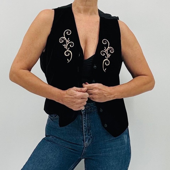 Vintage 90’s Steampunk Victorian Goth Military Velvet Embroidered Holiday Vest - Picture 2 of 14